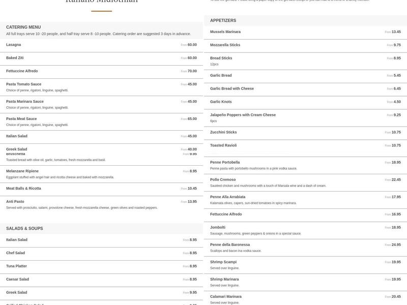 Candela's Pizzeria & Ristorante Italiano Menu