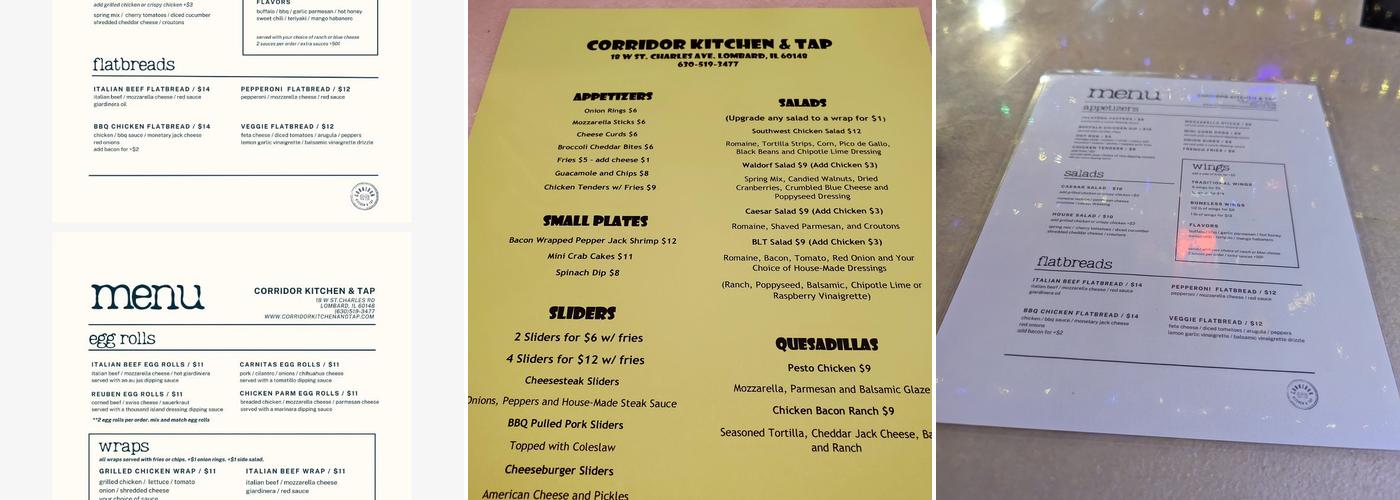 Corridor Kitchen and Tap Menu