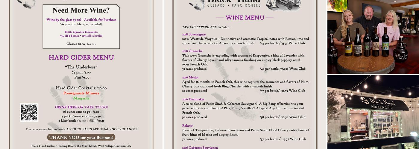 Black Hand Cellars Menu