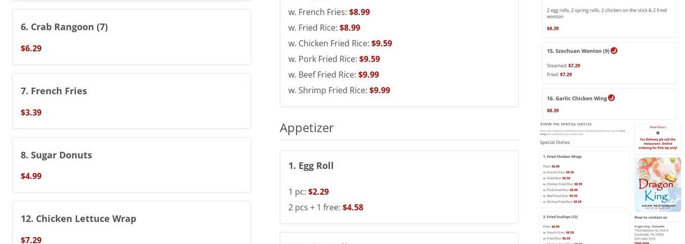 Dragon King Menu