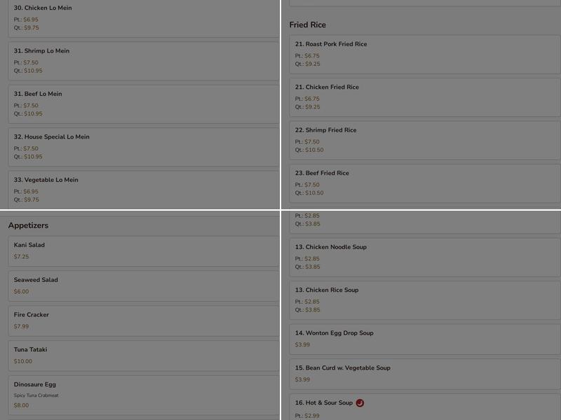 Soho Restaurant Menu