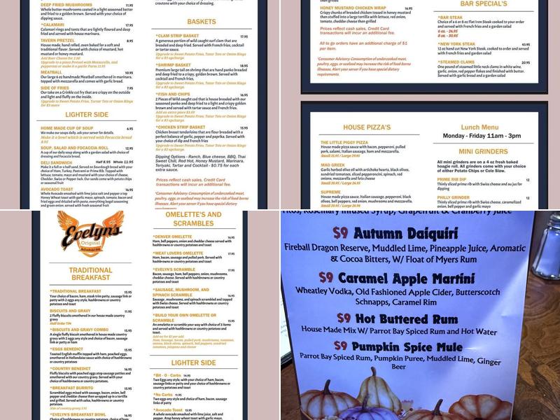 Evelyns Tavern Menu