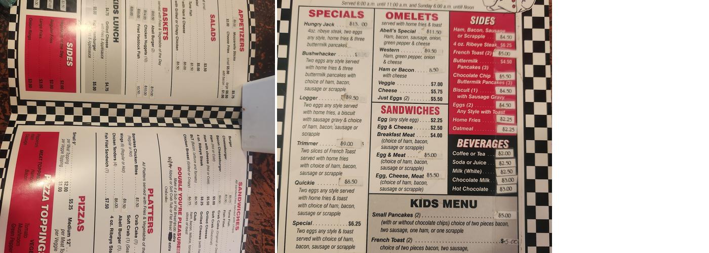 Abells Diner Menu