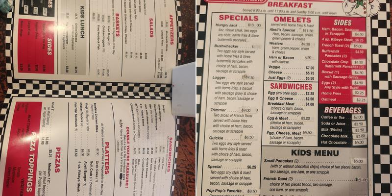 Abells Diner Menu