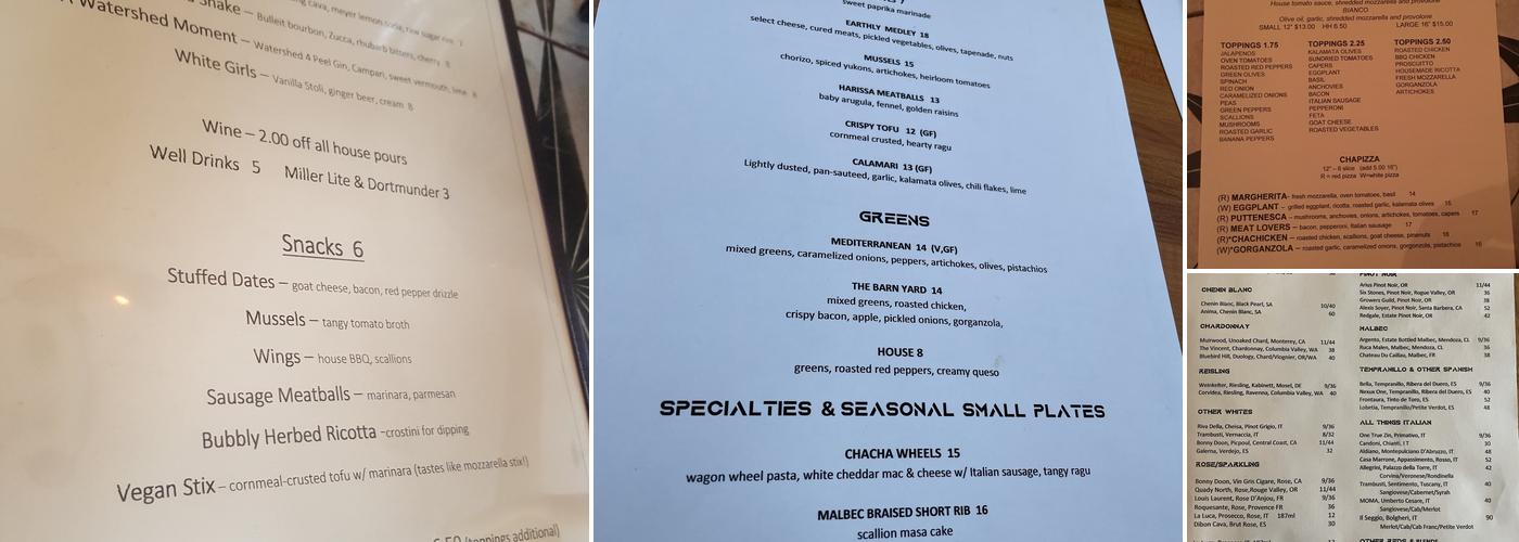 CHA Bar & Kitchen at Tinnerman Menu