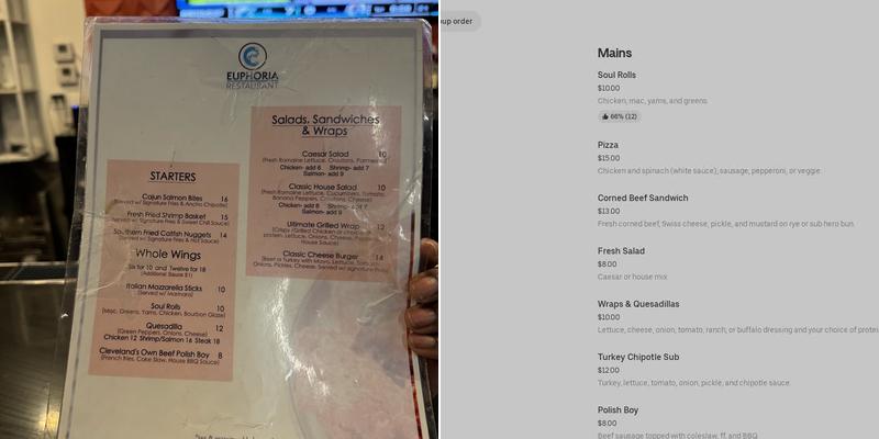 Euphoria Restaurant & Oxygen Lounge Menu