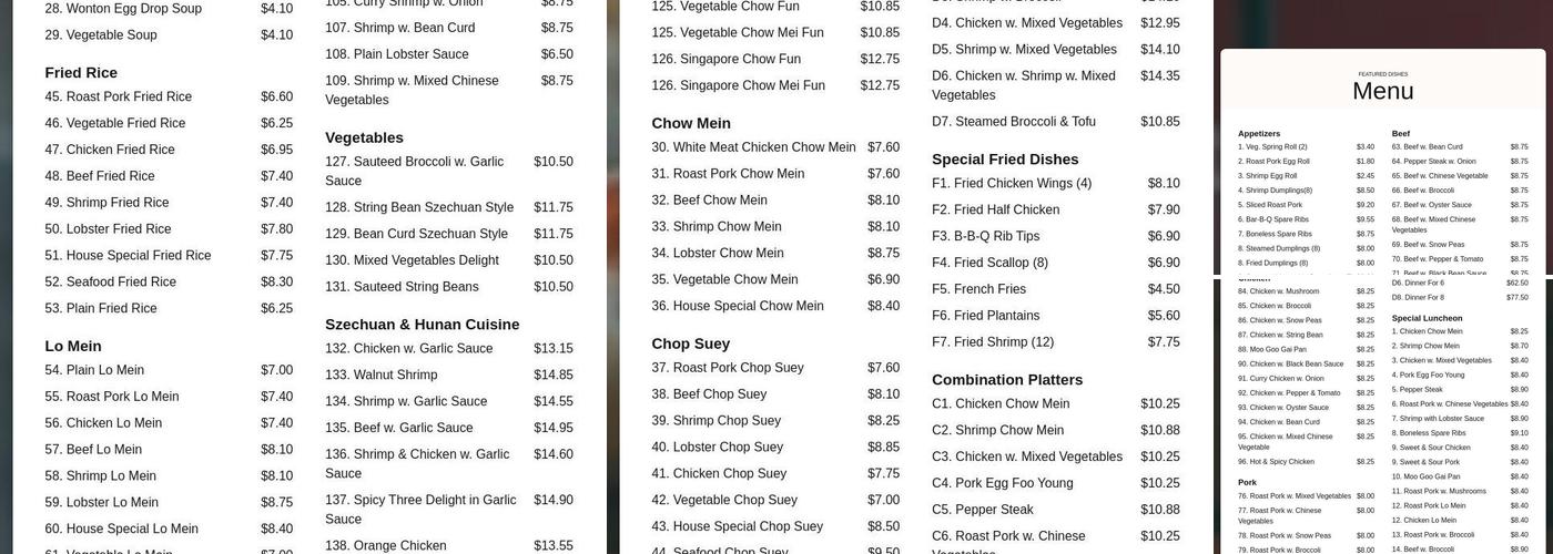 China Wok Restaurant Menu