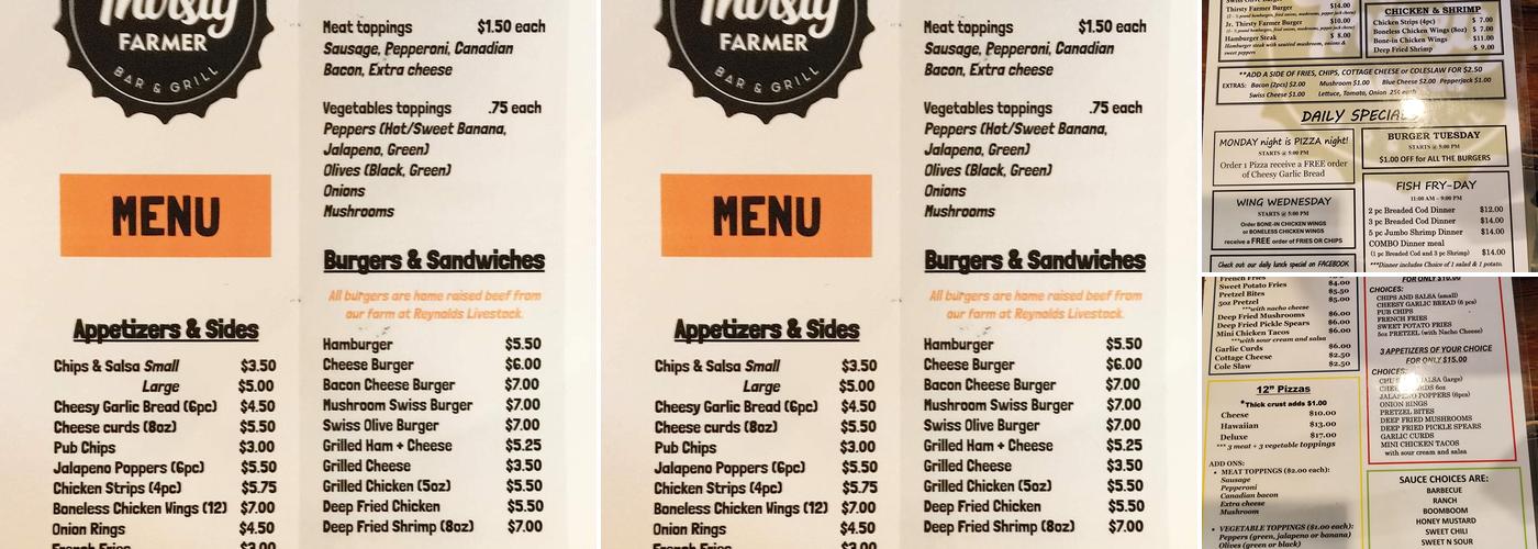 Thirsty Farmer Menu