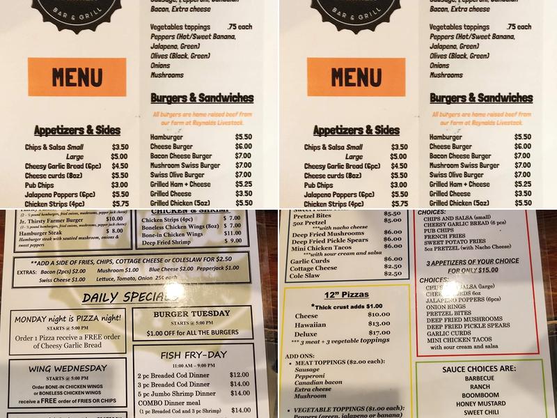 Thirsty Farmer Menu
