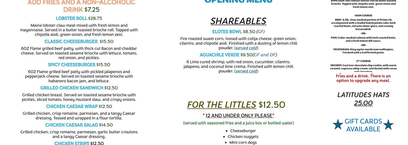 Latitudes Restaurant Menu