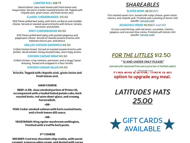 Latitudes Restaurant Menu