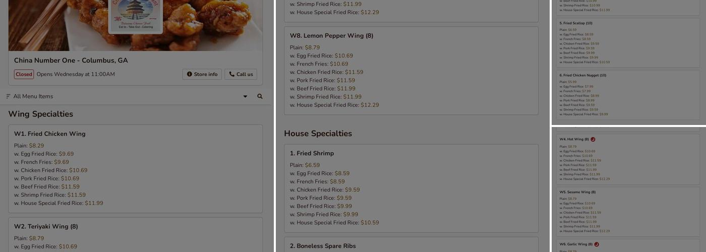 China Number One Restaurant Menu