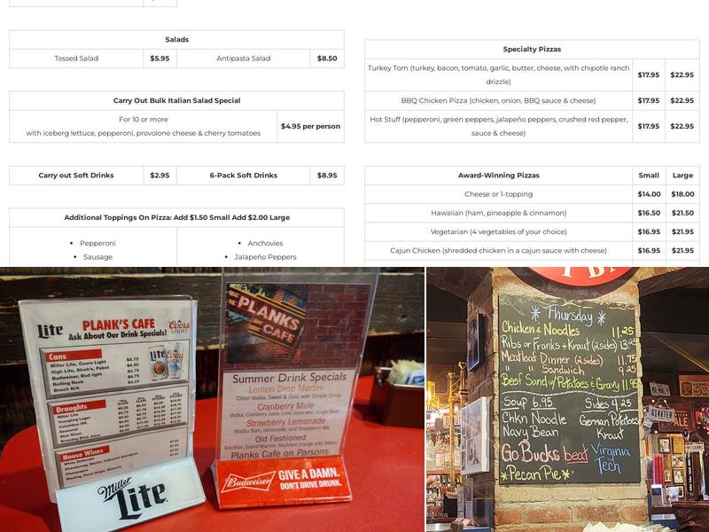 Plank's Cafe & Pizzeria Menu