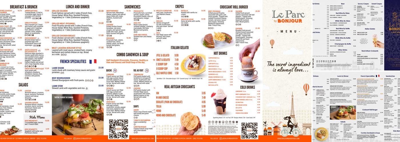 Le Parc Cafe Menu