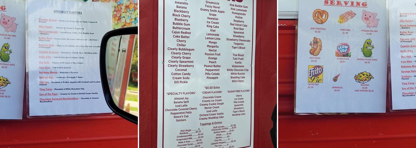 Southern Snowballs Menu