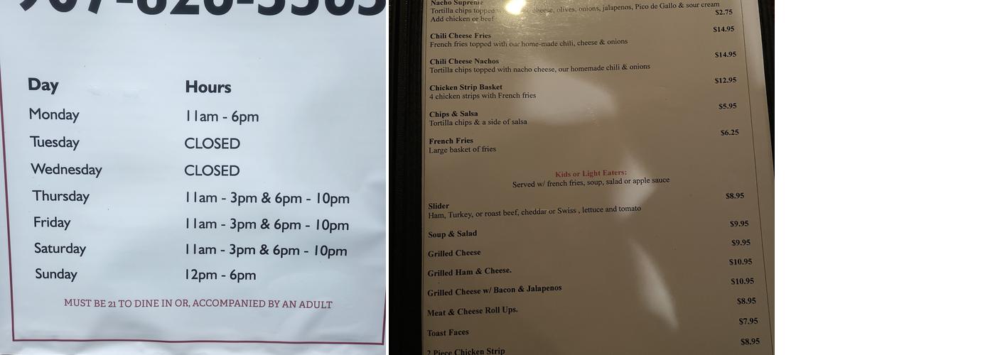 The Craig Inn Bar Menu
