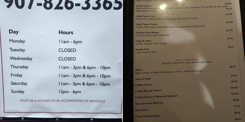 The Craig Inn Bar Menu