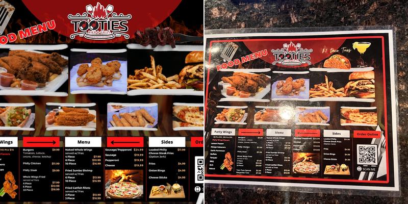 Tooties Bar and Grill Menu
