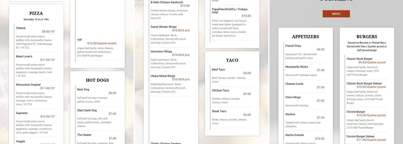 Tribe Bar & Grill Menu