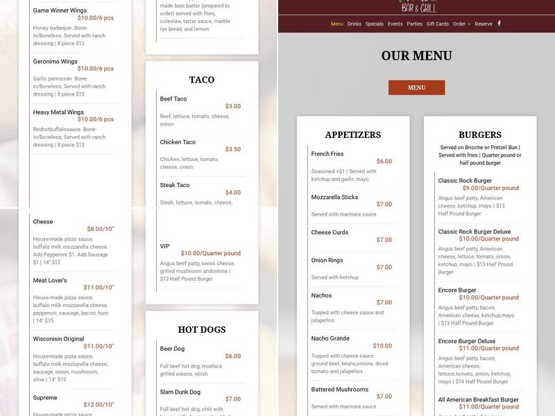 Tribe Bar & Grill Menu