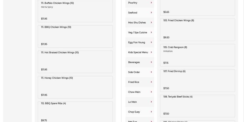 Hong Kong Chinese Restaurant Menu