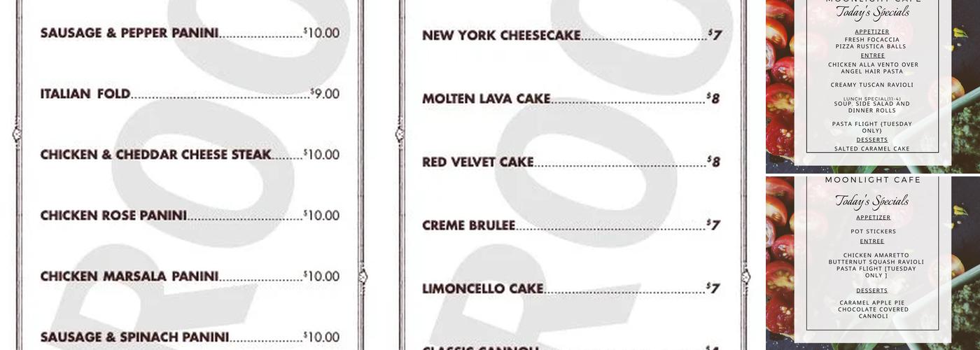 Moonlight Cafe Menu