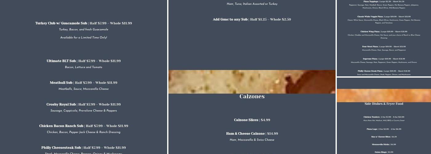 Crosby's Menu