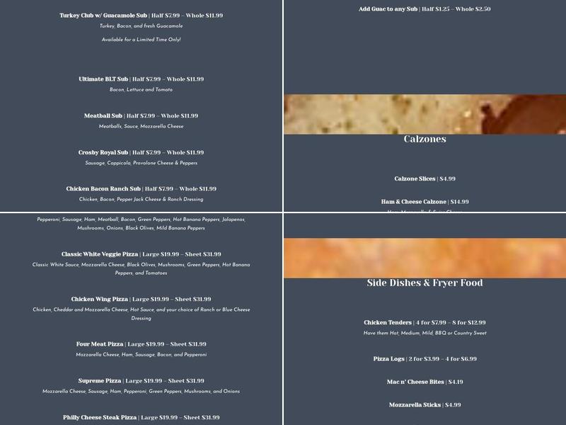 Crosby's Menu