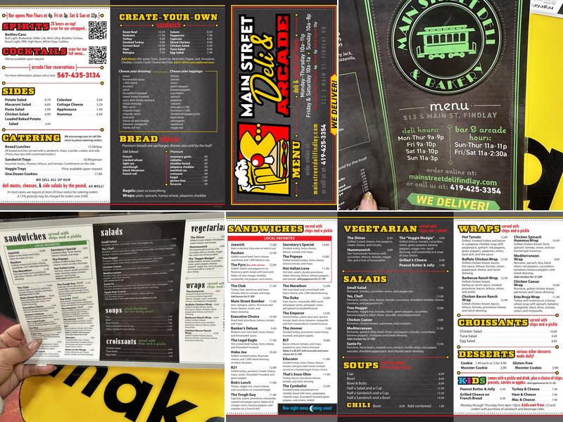 Main Street Deli Bar & Arcade Menu