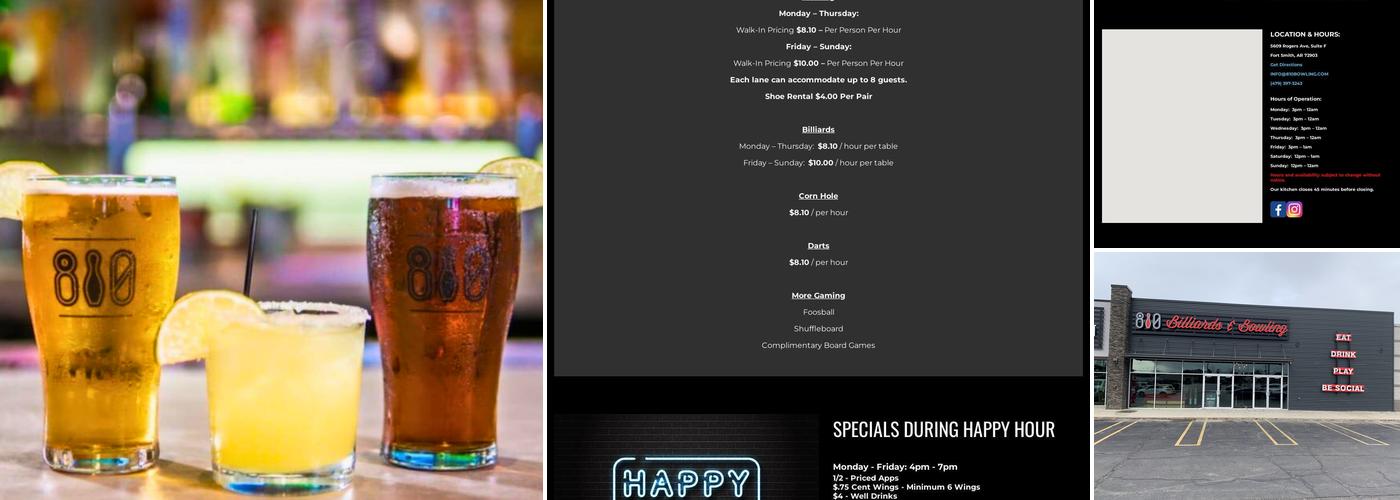 810 Billiards & Bowling - Fort Smith Menu