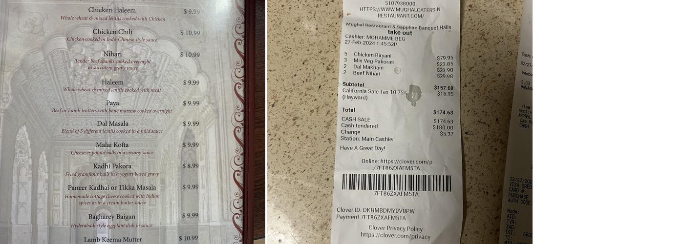 Mughal Restaurant Menu