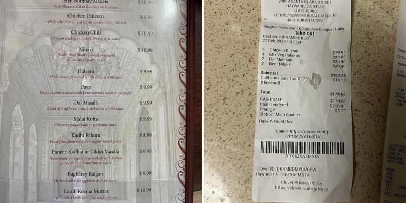 Mughal Restaurant Menu