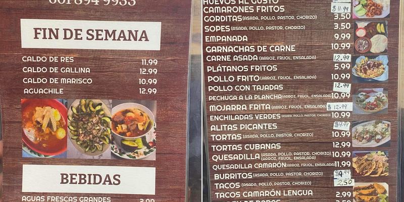 Sabor latino Restaurant Menu