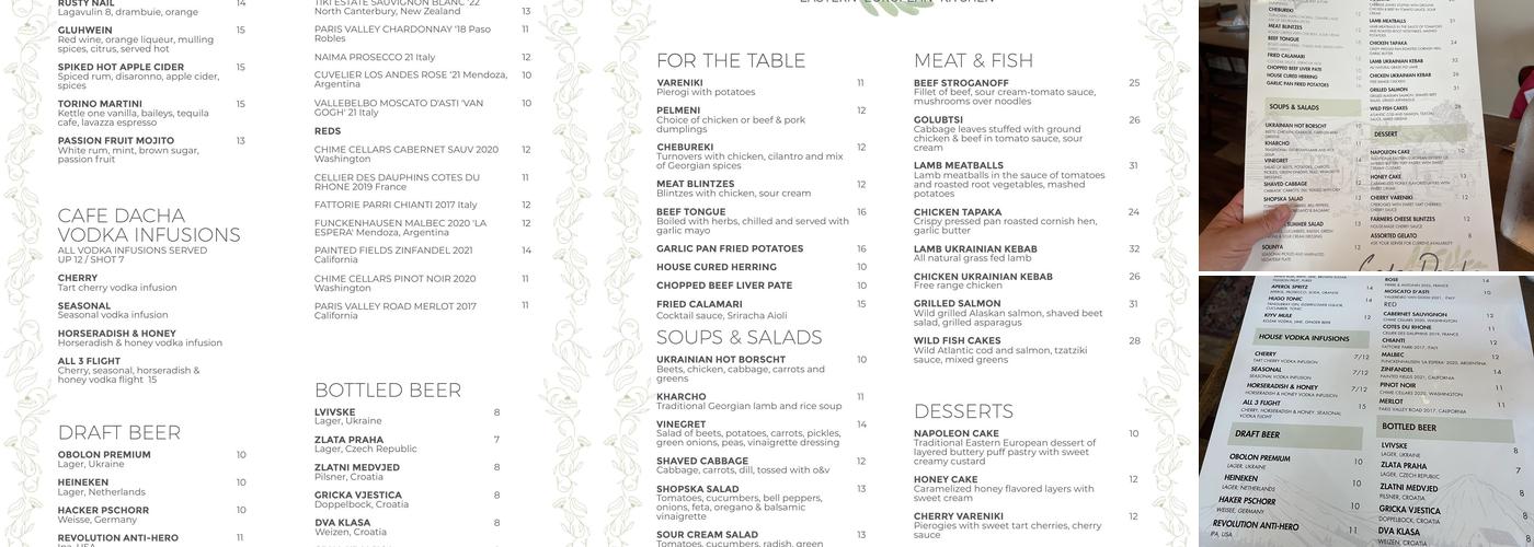 Cafe Dacha Menu
