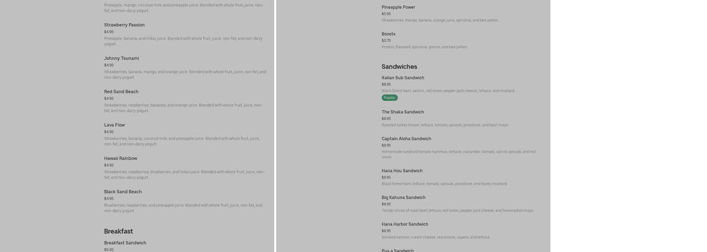 Maui Burgers and Maui Shrimp Menu