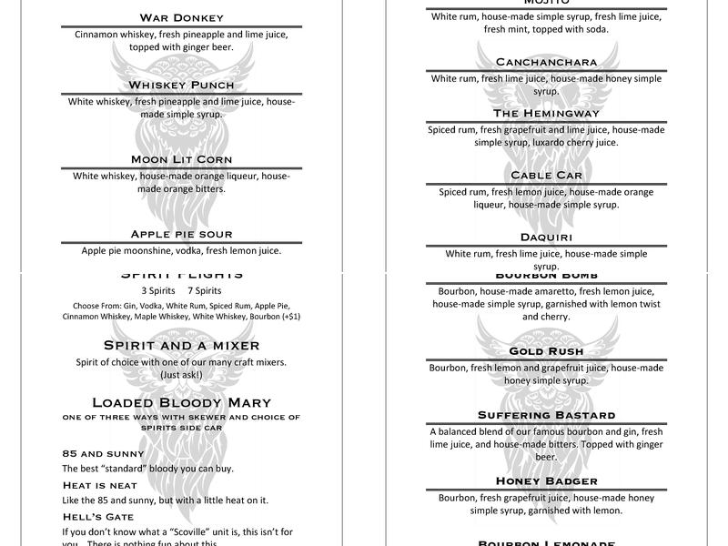 Wise Men Distillery Menu