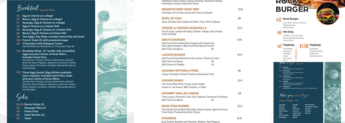 The Rock Bar at Split Rock Resort Menu