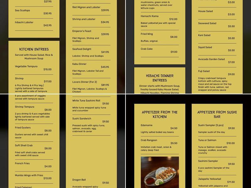 Kabu Japanese Steakhouse & Sushi Menu