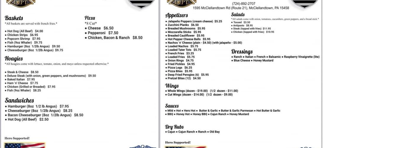 The Double T Bar & Grill Menu