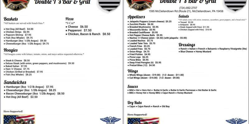 The Double T Bar & Grill Menu