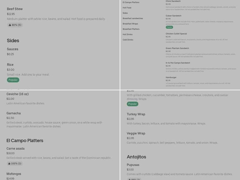 El Campo Deli Grocery Inc Menu