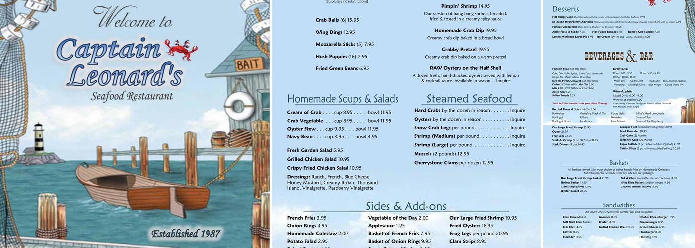 Captain Leonard's Seafood Restaurant Menu