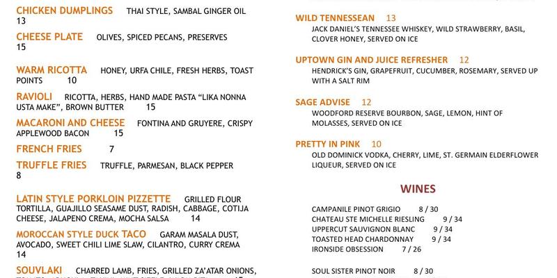 Mollie Fontaine Lounge Menu