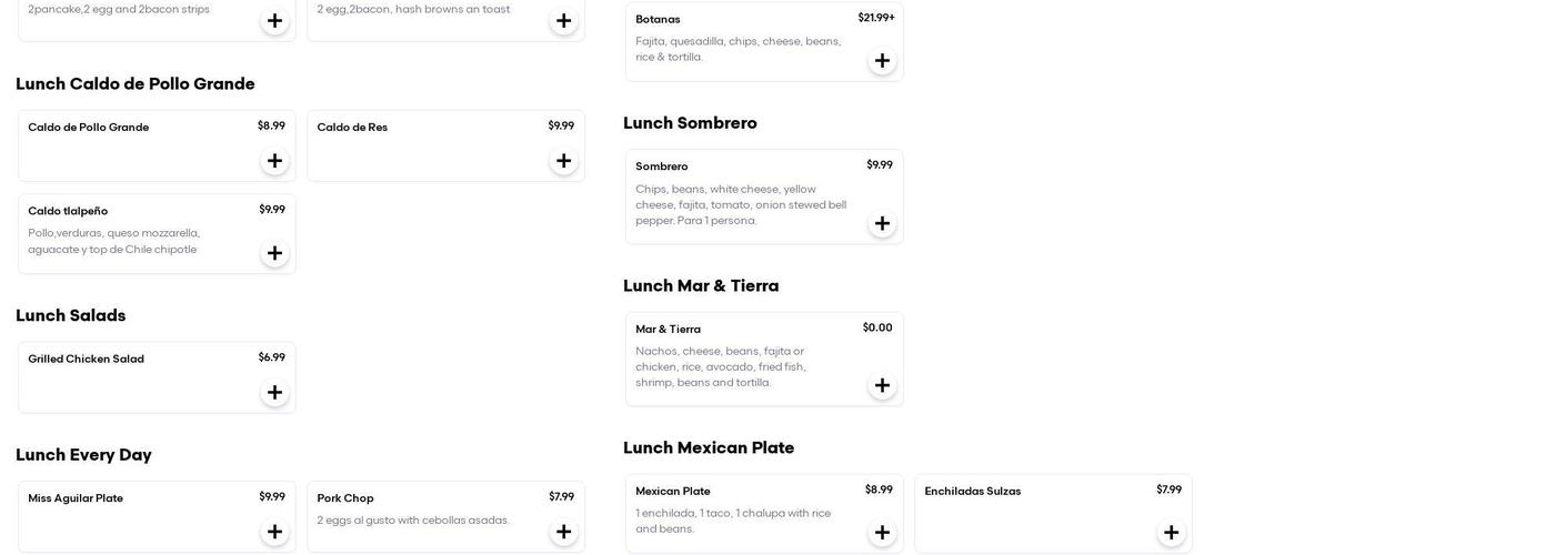 Aguilar’s Kitchen Menu