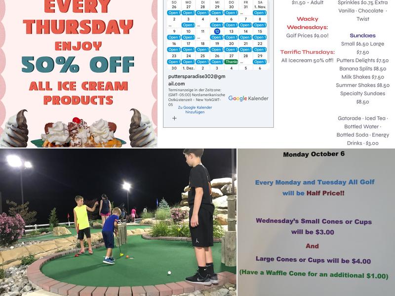 Putters Paradise Menu