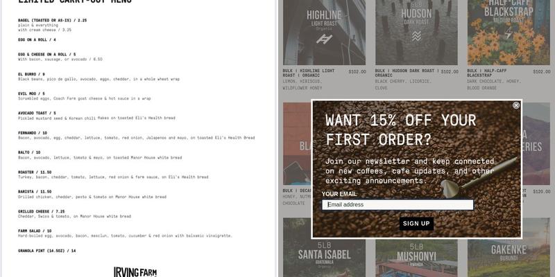 Irving Farm Roastery Menu