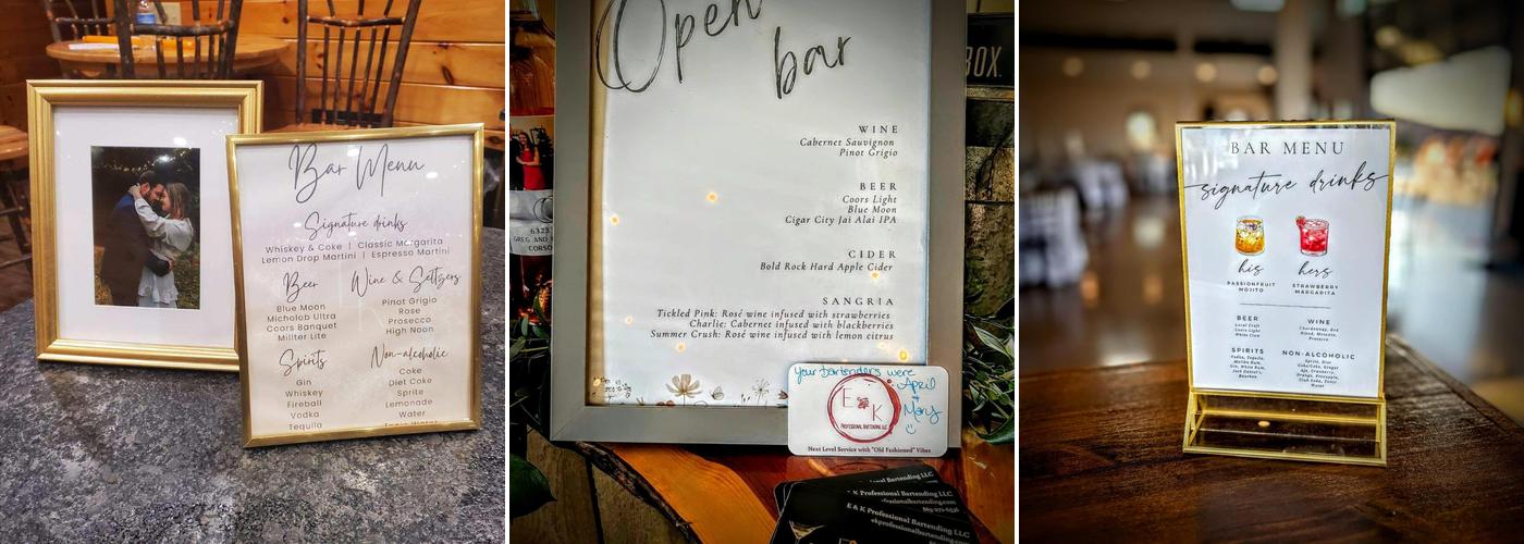 E & K Professional Bartending, LLC Menu