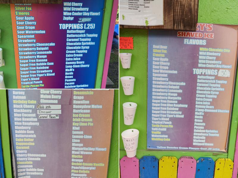 Cozy's Shaved Ice Menu