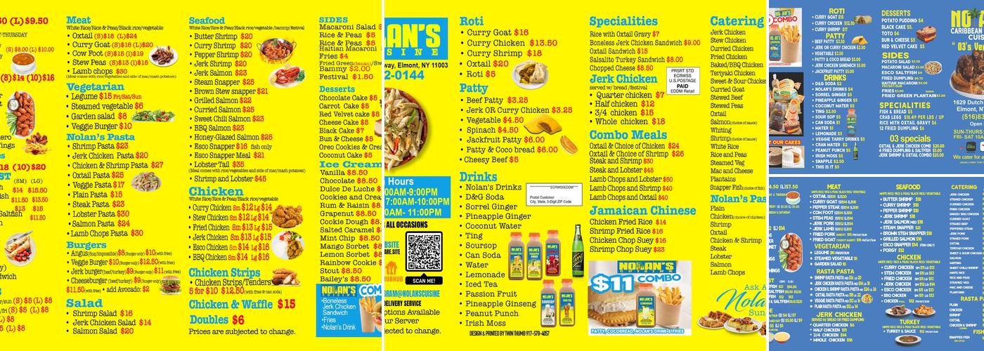 Nolan’s Cuisine Menu