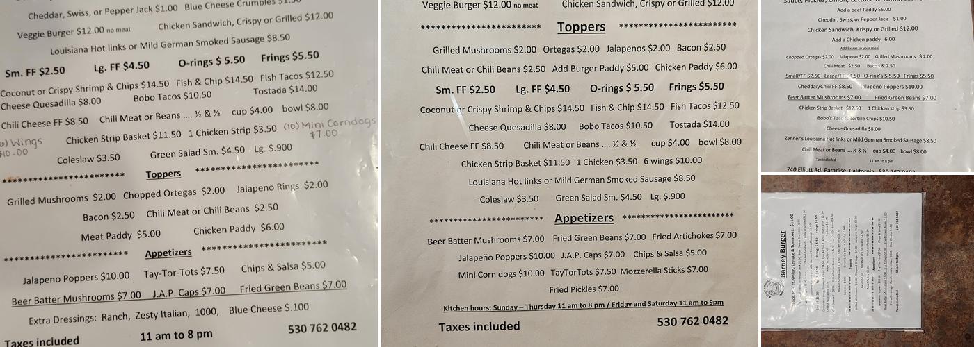 Barney O'Rourke's Menu